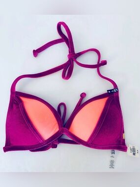 VS PINK Velvet Triangle Bikini Top Purple Coral Lining Medium